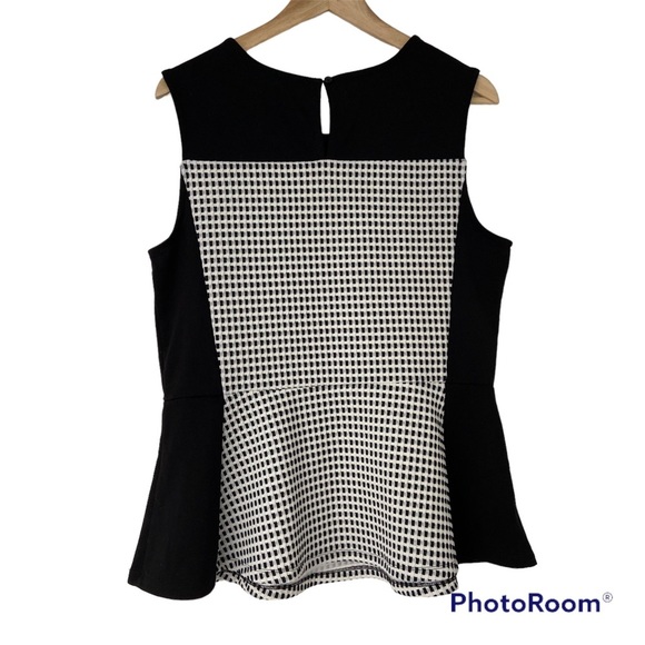 RICKIS BLACK AND WHITE CHECK COLOUR BLOCKED SLEEVELESS PEPLUM TOP/BLOUSE, LARGE - Picture 2 of 8